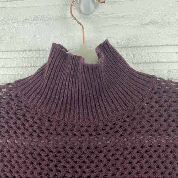 LOFT Camel Cotton Blend Loose Chunky Knit Mock Neck Sweater Tunic Wine Color M - Picture 2 of 13
